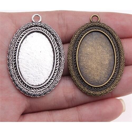 WYSIWYG 3pcs 20x30mm Inner Size 2 Colors Antique Silver Color Antique Bronze Oval Cameo Cabochon Base Setting Charms Pendant