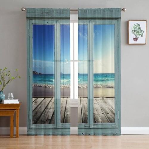 Windows Sea Sky Clouds Window Treatment Tulle Modern Sheer Curtains for Kitchen Living Room the Bedroom Curtains Decoration
