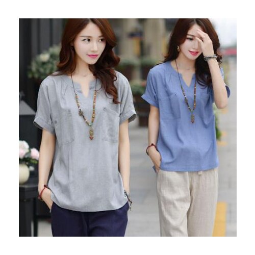 BOho 2020 Social Women Summer Short Sleeve Blouses Vintage White Shirts V-neck Blusas Ladies Elegant Tops Camisas Mujer A347