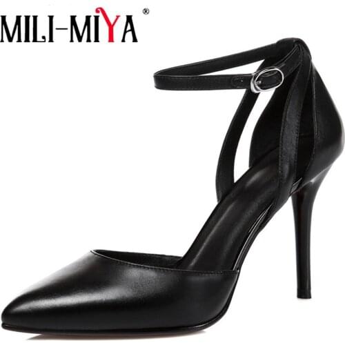 MILI-MIYA Womens D'Orsay & Two-Piece Think High Heels Genuine Leather Pointed Toe Buckle Strap Classic Handmade For Ladies