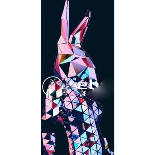 Future technology show wear Silver Mirror rabbit costume Halloween party cosplay costumes stage dance Women nightclub bar