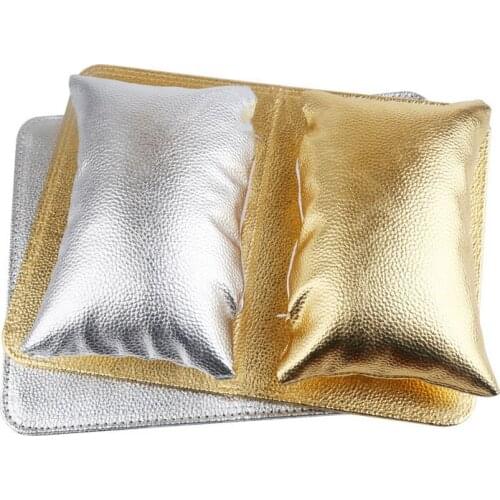 1Set Soft PU Leather Nail Art Design Gold/Silver Hand Rest Cushion Pillow With 1Pc Foldable Pad Manicure Tool For Home Use Salon