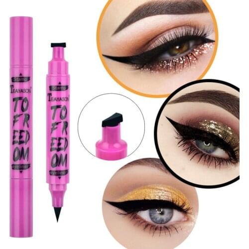 1pc Double Head Seal Eyeliner Marker Triangle Seal Eyeliner 2 In 1 Waterproof Easy To Wear Eyeliner Pencil Cosmetic Tools TSLM1