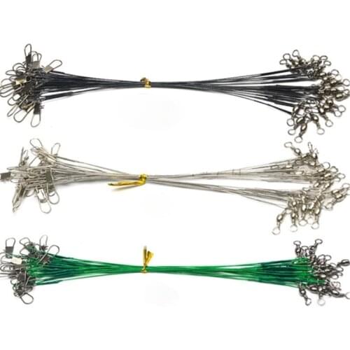 20PCS Anti Bite Steel Fishing Line Steel Wire Leader With Swivel Fishing Accessory Lead Core Leash Fishing Wire 15CM-50CM