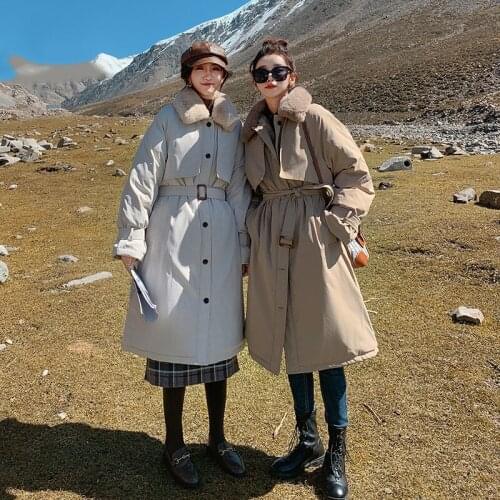 2021 Winter Korean Parkas Women Single Breasted Thick Warm Jacket Female Fur Collar Cotton Coat Lady Sashe Clothes