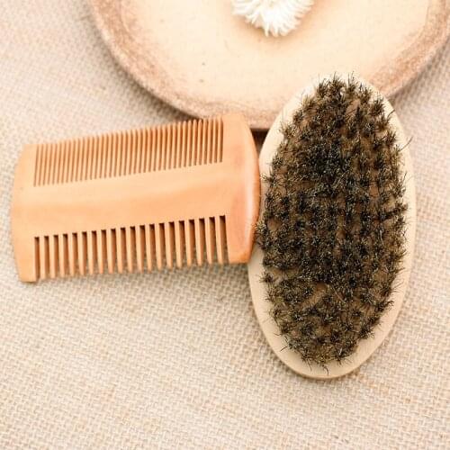 3pcs/set Wood Beard Brush Hairdresser Shaving Tool Men Mustache Comb Kit With Gift Bag Beard Comb Set