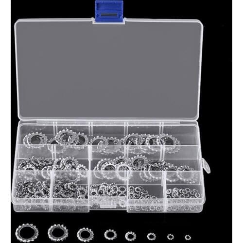 300pcs/set External Tooth Lock Washer Assortment Kit 304 Stainless Steel M2.5, M3, M4, M5, M6, M8, M10, M12 External Star Washer