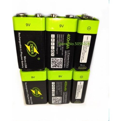 6pcs/lot ZNTER 600mAh USB 9V rechargeable lithium battery for drone accessories 6F22 rechargeable lithium battery