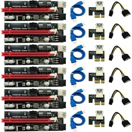 6pcs Newest VER009 USB 3.0 PCI-E Riser VER 009S Express 1X 4x 8x 16x Extender Riser Adapter Card SATA 15pin to 6 pin Power Cable