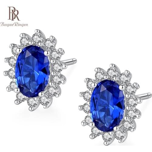 Bague Ringen Elegant Pure 925 Sterling Silver Stud Earrings for Women Fine Jewelry Classic Female Sapphire Ear-studs Wedding Gif