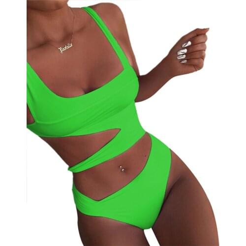 Bandage One Piece Swimsuit Women Sexy Cross Swimwear Hollow Out High Cut Push Up Monokini Swimwear Bathing Suit