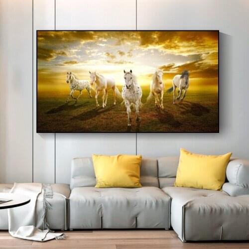 Running Horses Canvas Wall Art Prints Sunrise Landscape Canvas Paintings On The Wall Posters And Prints Animals For Living Room