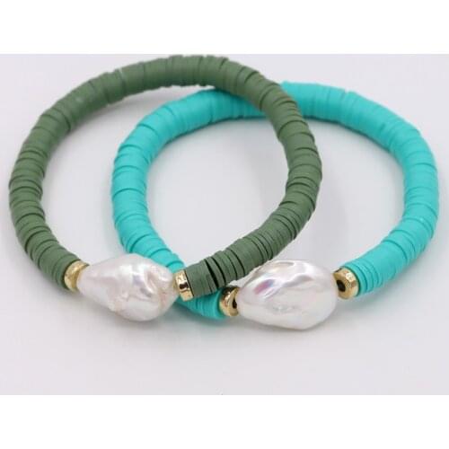 Boho Bracelets for Women Wrist Jewelry Colorful Polymer Clay Natural Irregular Baroque Big Pearl Charm Bracelet Female Gifts