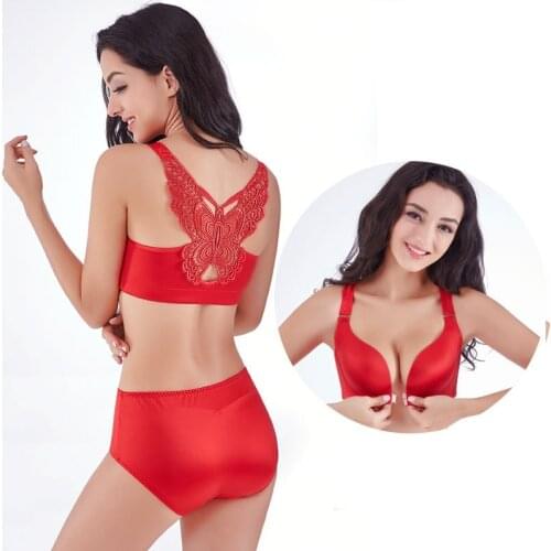 MengShan Front Button Large Bra Butterfly Sexy Beauty Back Ring-free bra suit ABCDEcup underwear women push up bra set 52E 120E