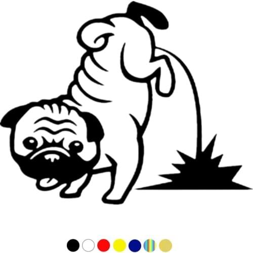 CS-1679#18.6*15cm Pee pug funny car sticker vinyl decal white/black for auto car stickers styling car decoration
