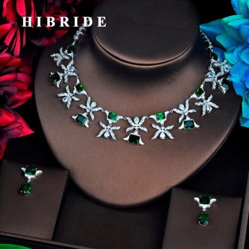 HIBRIDE Luxury Design Green Cubic Zircon Jewelry Sets For Women Bridal Dress Dinner Fashion Accessories Bijoux Mariage N-523