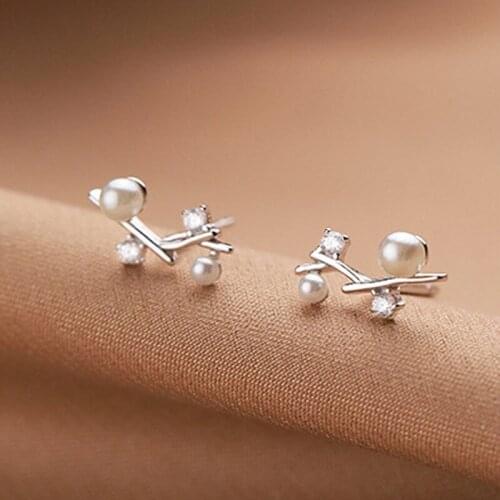 KOFSAC 925 Sterling Silver New Earrings For Women Jewelry Elegant Zircon Pearl Small Branches Girl Engagement Ear Accessories