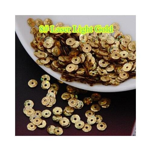 50g 8mm Cup Laser Bright Sequin Round Paillettes Sewing Hologram Sequins 8#Laser Light Gold Confetti Spangles