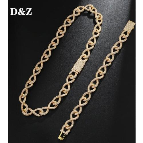 D&Z 1 Set 13mm Infinite Shape Cuban Link Necklace/Bracelet Miami Square Lock Cuban AAA + CZ Stones Bracelet Hip Hop Jewelry Gift