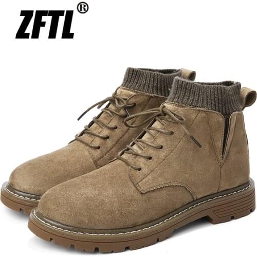 ZFTL New Men snow boots martins boots genuine leather big size man Sock boots Winter cotton shoes 2019 male ankle boots 0124