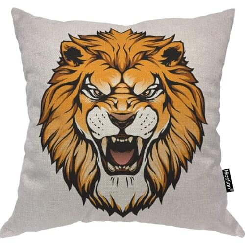 Moslion Roaring Lion with Pointed Fangs Throw Pillow Cover King of Animal Grimace in Pain Square Pillow Case Cushion Cover Home
