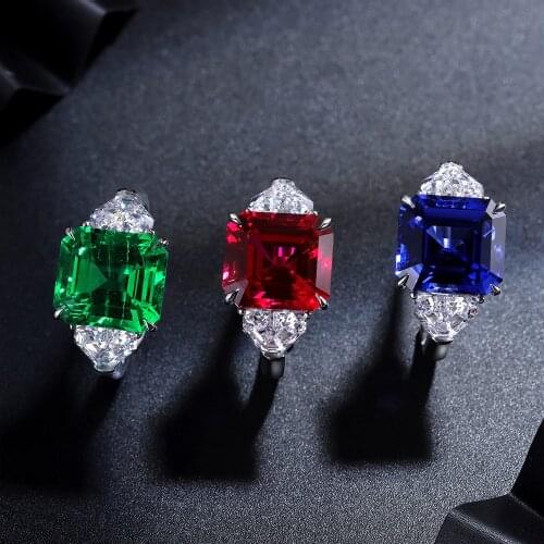 New Design For Women and Men Lab Grown Sapphire Emerald Ruby Asscher Cutting Diamond 9k White Gold Jewelry Rings