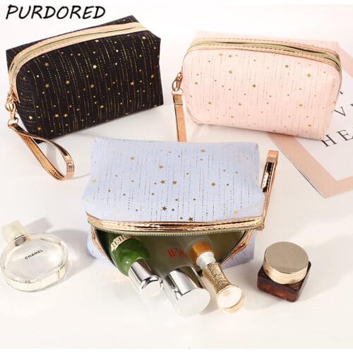 PURDORED 1 Pc Women Star Makeup Bag Travel Large Makeup Storage Organizer Zipper Beauty Case Travel Toiletry Bag with Wrist Band