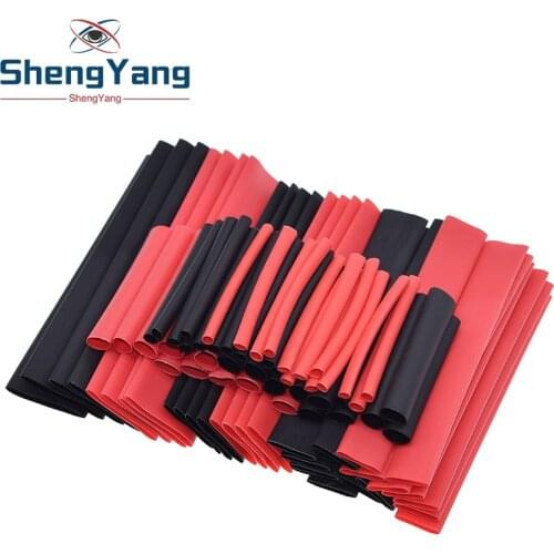 ShengYang 1set=150PCS 7.28m Black And Red 2:1 Assortment Heat Shrink Tubing Tube Car Cable Sleeving Wrap Wire Kit