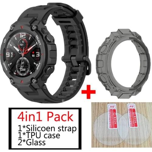 4in1 Silicone Band For Huami Amazfit T-Rex Strap Sport Wristband For Xiaomi Amazfit T REX case Smart Watch Bracelet+glass screen