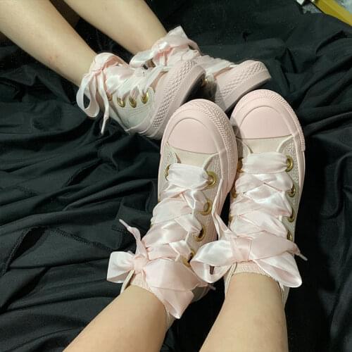 High upper ribbon small white shoe female new spring and summer Ins Korean student canvas shoe female bow-tie plank shoes