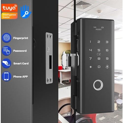 Smart Glass Door Lock WIFI Tuya Biometric Fingerprint Touch Keypad Electric Lock Support Bluetooth TT Lock