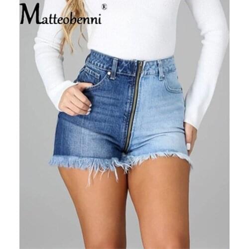 2021 Summer Casual Women Denim Shorts High Waist Patchwork Tassel Straight Streetwear Style Female Fashion Zipper Slim Shorts