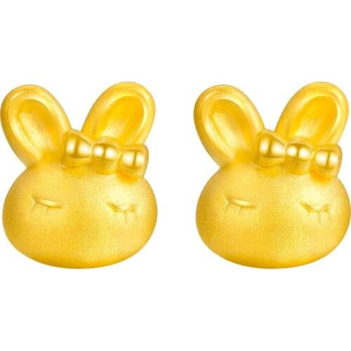 Pure 24K Yellow Gold Earrings Women 999 Gold Cute Bunny Stud Earrings 1.3g P6269
