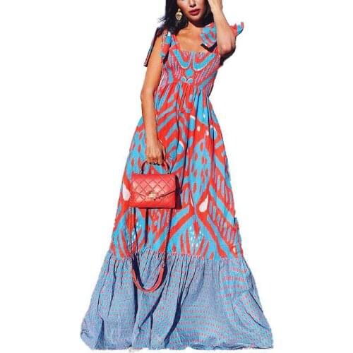 Women Dress Sleeveless Color Matching Plus Size Dresses Long Printing Vintage Sexy Summer Dresses 2021 New Fashion Sexy