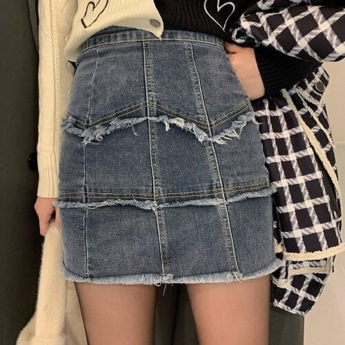 2020 winter hot girl gray high-waisted denim skirt with thin a-line skirt DQ1269