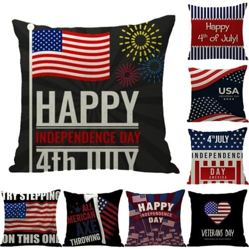 4th of July USA Independence Day Decorative Cushion Cover for Sofa Office Pillows Cover American Flag Throw Pillows Case 45x45cm