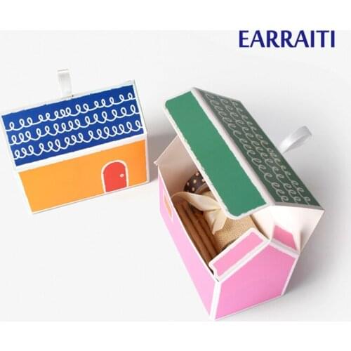 50pcs Candy Gift Box For Baby Shower Kids Birthday Wedding Favor Cookies Gift Boxes Ribbon House Shape Small Present Gift Case