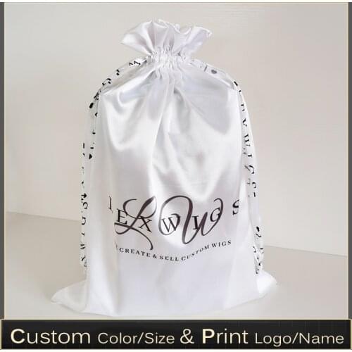 50pcs Custom Silk Satin Hair Extensions Storage Drawstring Bag Shoes Bag Bundles Wigs Packaging Bags Print Logo