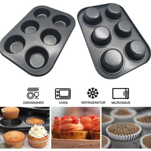 6 Holes Non-Stick Muffin Cup Baking Pan Carbon Steel Roaster Oven Baking Pan Cookie Sheet Mini Muffin Cupcakes Trays Supplies