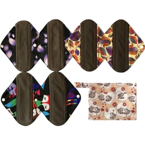 JUTESKs 7 pieces set 1pcs mini wet bags and 6pcs 8 Inch Charcoal Bamboo Mama Cloth/ Menstrual Pads/Sanitary Pad/Panty Liner