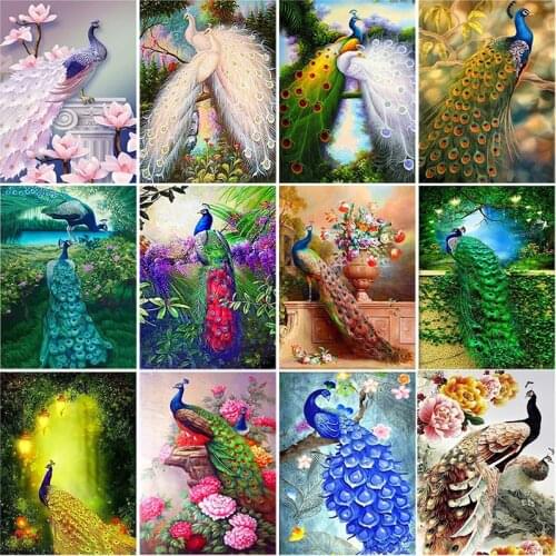 DIY 5D Diamond Painting Peacock Cross Stitch Full Round Diamonds Embroidery Mosaic Rhinestone Animal Wall Pictures Room Decor