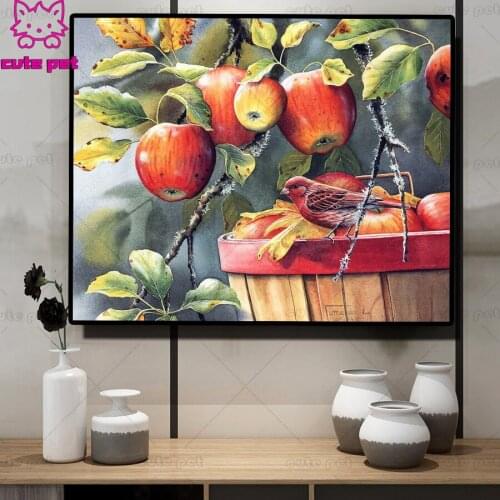 Diamond Painting farm Apple birds Mosaic Full Square/Round Drill Diamond Embroidery Animal Handmade Cross Stitch Kits Home Decor