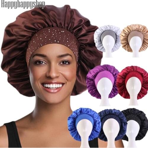 Big Size Beauty Satin Bonnet for Women Pure Color Sleep Night Cap Head Cover Turban Ladies African Headwear Bandanas Headwrap