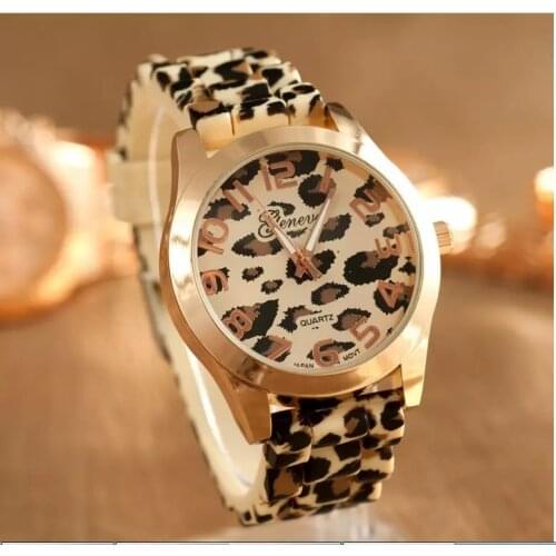 Geneva Watch Leopard Print Silicone Watch 2021 New Fashion Casual Student Watch Leopard Print Color Quartz Watch