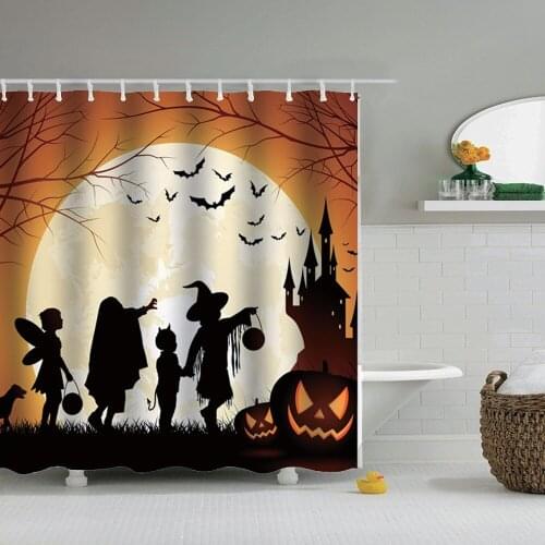 Dafield Halloween Shower Curtain Horror Bloody Hands Handprint Pumpkin Scary Bath With Hooks