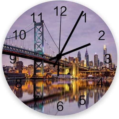United States Urban Bridge Scenery 30cm Wooden Wall Clock Modern Design For Home Living Room Office Kitchen Wall Decor Hanging