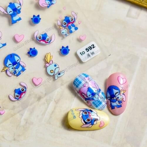Disney Lilo & Stitch Girls Design 5D Nails Art Manicure Back Glue Decorations Sticker Ornament Childrens Toys Cartoon Decals