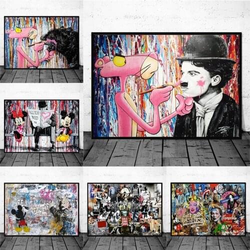 Disney Cartoon Art Mickey Mouse And Donald Duck Graffiti Canvas Painting Posters Prints Wall Art Cute Animal Pictures Home Decor