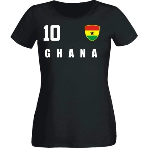 Ghana Damen T-Shirt Schwarz Trikot Team Nr All 10 Fubball Sporter 2019 Footballer Soccer Fashion Womens Cotton Slim Shirts