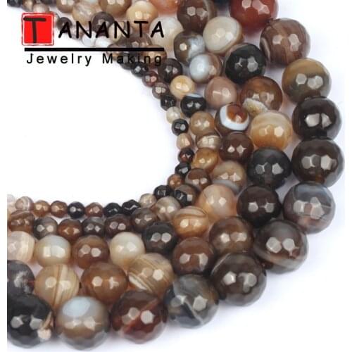 Faceted Coffee Striated Agates Onyx 4 6 8 10 12mm Round Loose Natural Stone Beads DIY Bracelet Necklace For Jewelry Making 15